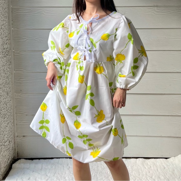 Christian Dior | Handmade Vintage Christian Dior Yellow Roses Dress SKU 07066 - Picture 6 of 15